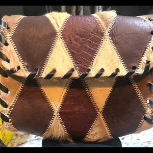 Handmade leather and haircalf crossbody purse